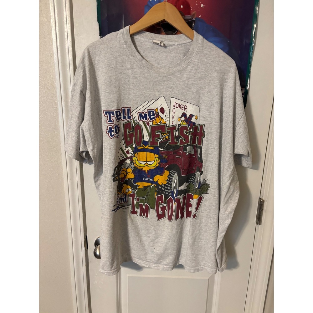 Vintage Garfield Go Fish T-Shirt 2XL Brazos Sportswear Gray 90s Jim Davis Tee